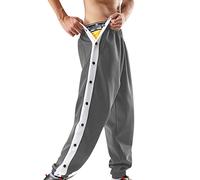 Gefomuofe Men's Jogging Bottoms Long Side Opening Button Placket with Side Pockets, Casual Trousers Open Personality Side Buckle Split Basketball Trousers, E Grey, S