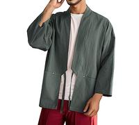 Gefomuofe Men's Kimono Cardigan Summer Yukata Men's Kimono Elegant Top Off Shoulder Soft Cardigan Casual Cardigan for Men Obi Yukata Jacket Streetwear Asian Clothing, gray, XXL