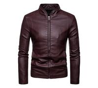 Gefomuofe Men's Leather Jacket Faux Leather Jacket PU Biker Leather Coats Motorcycle Jackets Autumn Biker Leisure Vest Hunting Vest Men Genuine Leather Jacket Real Leather Suede Bike, Wine Red, XL