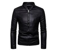 Gefomuofe Men's Leather Jacket Faux Leather Jacket PU Biker Leather Coats Motorcycle Jackets Autumn Biker Leisure Vest Hunting Vest Men Genuine Leather Jacket Real Leather Suede Bike, black, M