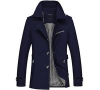 Gefomuofe Men's Long Wool Coat Trench Jacket - Plain Business Casual Slim Fit Windproof Outdoor, Blue, XXXXXL