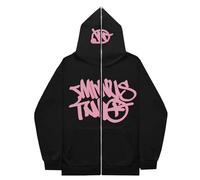 Gefomuofe Men's Minus Two Cargo Hoodie Y2K Streetwear Urban Pullover Unisex Casual Jacket Flood Printed Zip Pullover, pink, M