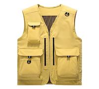 Gefomuofe Men's Outdoor Vest Leisure Jacket Lightweight Safari Vest Breathable Sleeveless Jacket Functional Vest Camping Photography Sleeveless Fishing Jacket for Fishing Hiking Hunting, Yellow,