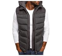 Gefomuofe Men's Quilted Vest with Hood Lightweight Winter Vest Windproof Outdoor Leisure Body Warmer Gilet Sleeveless Jacket Sport Hood Autumn and Winter Casual Zip Vest Jacket, gray, XXL