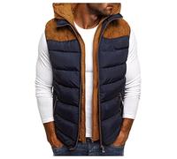 Gefomuofe Men's Quilted Vest with Hood Lightweight Winter Vest Windproof Outdoor Leisure Body Warmer Gilet Sleeveless Jacket Sport Hood Autumn and Winter Casual Zip Vest Jacket, navy, XXXXXL