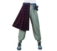 Gefomuofe Men's Retro Scotland Scottish Hybrid Tartan with High Waist Tartan Skirt Skater Original Party Scottish Kilt Pleated Skirt Design Breathable, Wine Red, One Size