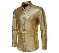 Gefomuofe Men's Sequins Short Sleeve Button Down Short Sleeve Shirt 70s Disco Party Costume Theme Party Hippie New Year's Eve Carnival Boys Sequins Glitter Shirt, T Gold, XXL