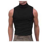 Gefomuofe Men's Turtleneck Vest Base Underarm Shirts Tank Top Crew Neck Sleeveless Muscle Shirts Casual Fitness Sports Tank Top Gym Sports Workout Fitness Vest, black, S