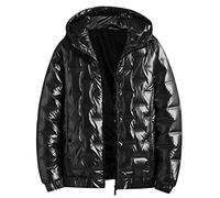 Gefomuofe Men's Warm Down Jackets Plain Winter Snow Down Jackets with Hood Zip Metal Shiny Wind Jacket Parka Thick Ski Coat Hooded Jacket Puffer Jacket, black, XL