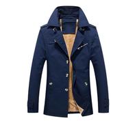 Gefomuofe Men's Wool Coat Trench Coat Men's Long Coat Solid Color Jacket Business Cotton Wool Coat Casual Slim Fit Wool Coat Long Jacket Windproof Coat for Outdoor, 01 Blue, XXL