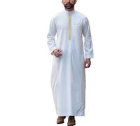 Gefomuofe Middle East Arabic Men's Robes Muslim Kaftan Clothing Islamic Robe Arabic Thobe Arabic Muslim Casual Wear, White, M