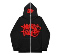 Gefomuofe Minus-Two Cargo Hoodie Men's Y2K Hip Hop Streetwear Urban Pullover Unisex Casual Jacket Vintage Coat for Girls and Boys, Red, XL