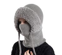 Gefomuofe Neck Warmer Sets Women's Winter Warm Knitted Hat Winter Hat Warm Ski Hat with Scarf Winter Balaclava Baseball Hat Winter Hat with Bobble Women's Autumn Warm Earmuffs, gray, One Size Fits All