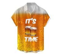 Gefomuofe Oktoberfest Shirt Men's 3D Beer Printed Basic Shirt Short Sleeve Button Down Casual Shirts Sports Tops Blouses Beach Holiday Pullover Oversize Blouse Tee, 02 Orange, M