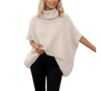 Gefomuofe Oversize Knitted Jumper Women's Regular Fit Turtleneck Pullover Merino Wool Cardigan Shoulder Scarf Knitted Poncho Batwing Knitted Poncho Sweatshirt, White, One Size