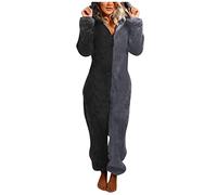 Gefomuofe Pyjamas Jumpsuit Adult Onesie Women Men Carnival Sleepwear Winter Warm Onesie Plush Cuddly Jumpsuit Family Onesie Sleep Shirt Pyjamas Carnival Sleepwear Halloween Costume, C Black, M