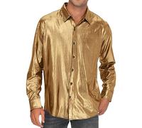 Gefomuofe Sequin Shirt Men's Funny Glamour Sequin Top Disco Shirt Rave Shirts 80s Outfit Glitter Shirt Gold Glitter Party Shirt for Theme Party, gold, M
