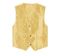 Gefomuofe Sequin Vest Men's Shiny Gold Sequins Glitter Suit Vest Button Down Sequins Suit Vest Sequin Vest Shiny V Neck Gilet Casual Glitter Vest, gold, L