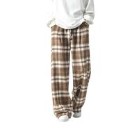 Gefomuofe Tweed Checked Trousers Men's Relaxed Fit Plaid Wide Leg Jogging Pants, Tracksuit Bottoms, Sports Trousers, Casual Trousers for Men Lounge Pants with Pockets, brown, XL