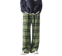 Gefomuofe Tweed Checked Trousers Men's Relaxed Fit Tartan Pattern Wide Leg Jogging Bottoms Training Trousers Sports Trousers Leisure Trousers for Men Lounge Trousers with Pockets, Green, 4XL