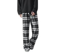 Gefomuofe Tweed Checked Trousers Men's Relaxed Fit Tartan Pattern Wide Leg Jogging Bottoms Training Trousers Sports Trousers Leisure Trousers for Men Lounge Trousers with Pockets, black, L