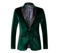 Gefomuofe Velvet Jacket Men's One Button Regular Fit Velvet Suit Jacket Performance Party Blazer Regular Fit Formal Suit Jacket Blazer Wedding Tuxedo Jacket, Green, L