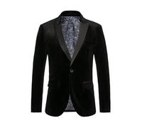 Gefomuofe Velvet Jacket Men's One Button Regular Fit Velvet Suit Jacket Performance Party Blazer Regular Fit Formal Suit Jacket Blazer Wedding Tuxedo Jacket, black, 3XL
