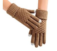 Gefomuofe Women's Knitted Gloves with Colour Gradient Pattern Winter Ombre Knitted Gloves Finger Gloves Touchscreen Gloves Autumn and Winter Warm Thickened Knitting Pattern, khaki, One size
