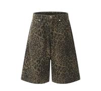 Gefomuofe Women's Leopard Print Jeans Bermuda Shorts Mid-Rise Denim Shorts with Cuff Denim Shorts, khaki, XL