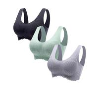 Gefomuofe Womens Sports Bras Ladies Lace Bras Adjustable Maternity Bra Large Breasts Non Wired Inserts Washable Padded Push Up 3-Pack Set Seamless Sports Bra Yoga Bralette Leisure Stretch Tops