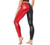 Gefomuofe Women's Wetlook Trousers Open Crotch Patent Latex Leather Trousers Sexy Crotchless Leggings Long Tight Gogo Dance Rave Outfits, black, L