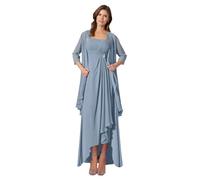Geforsp 2 Pieces Tea Length Mother of The Bride Dresses for Wedding with Jacket 3/4 Sleeves Evening Formal Gown with Pockets, Dusty Blue, 20