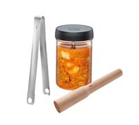 Gefu 15800 Nativo Fermentation Set, Plastic Stainless Steel Glass, Transparent,1 Liter (mit Stößel und Zange)