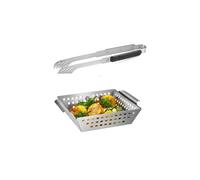 Gefu BBQ Grilling Essentials Set with Tongs & Small Grill Tray in Silver Gefu Silver
