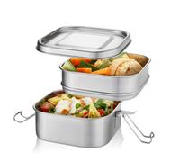 GEFU ENDURE Double-Tier Stainless Steel Lunchbox 800 ml + 1 L, Silver