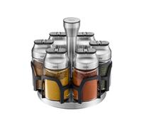 GEFU KIPPO Spice Carousel 7-Piece Rotating Set with 6 Spice Jars | Stainless steel and borosilicate glass, airtight shaker with aroma protection lid for herbs, variable dosage for pouring
