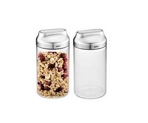 GEFU KIPPO Storage Jars, Set of 2, 1000 ml, Borosilicate Glass with Tilting Lid & Silicone Seal, Clean Dosing, Stylish & Functional
