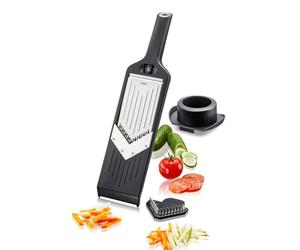 GEFU Mandoline Vegetable Slicer VIOLI 2.0, 5 Thicknesses and Julienne | Compact V-slicer with five thickness settings, julienne inserts, food holder and blade storage box