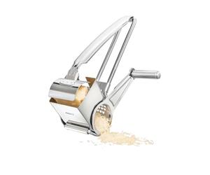 GEFU Queso Cheese Grater, Laser-Cut Grating Drum for Cheese, Nuts & Chocolate, Can be Disassembled and Dishwasher Safe, Crank for Right/Left-Handed Users