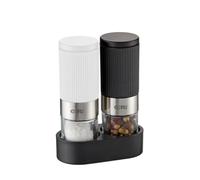 Gefu Salt and Pepper Mill Tusome White and Black - 2 Mini Spice Mills with Saucer