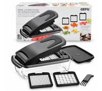 GEFU Vegetable Chopper TREPPO with 3 Cutting Inserts | Manual dicer for cubes, sticks and slices, with stainless steel blades and a lidded 35.2 UK fl oz (1 litre) container