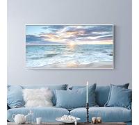 GEGEBIANHAOKAN Prints Wall Sunrise Coastal Blue Sea Landscape Picture Waves Canvas Painting Print Beach Wall Art Picture Home Decor-50x120cm No Frame