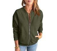 GeGekoko Womens Jackets Ladies Zip Up Utility Jacket Lightweight Long Sleeve Casual Coats Loose Outwear with Pockets Army Green