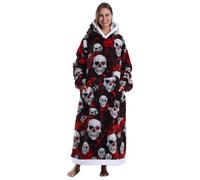 Gegeryozer Ultra Soft Hoodie Blanket with Sleeves Warm Flannel Blanket for Home Sofa and Bed Cuddly Blanket with Hood, Skull, One Size