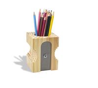 GEGUTON Sharpener Shaped Pen Holder - Solid Wood and Steel and Retro Design - Organizes Desk Accessories, Adds Charm to Workspaces, Great Gift - Fun Collection