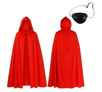 GegXcn 2Pcs Set Red Cape with Adjustable Pirate Eye Patch Set | Kids Hooded Vampire Cape, Red Riding Hood Cloak & Witch Costume Accessories | 90cm Halloween Dress Up for Role Play