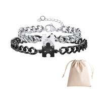 GegXcn 3-Piece Set Matching Bracelets for Couples, His and Hers Bracelets for Couples, Titanium Steel Rhinestone Puzzle Couple Bracelets with Adjustable Extension Chain and PU Pouch