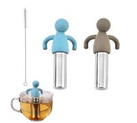 GegXcn 3-Piece Tea Strainers for Loose Tea Set, Cute Loose Leaf Tea Infuser, Fine Mesh Strainers for Teapots, Cups & Mugs, Includes Stainless Steel Brush(Brown & Blue)