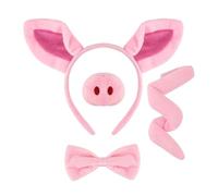 GegXcn 4 Piece Pig Costume Set with Adjustable Pig Ears Headband & Nose, Pigtail & Bow Tie, Pink Fancy Dress Accessories for Kids Halloween, Carnival, Themed Parties & Role Play
