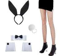 GegXcn 6pcs Playboy Bunny Costume Adult with Ears & Tail - Soft Plush Fancy Dress for Women, Easter Bunny Outfit and Halloween Party Bunny Ears Set